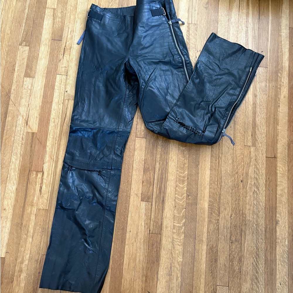Diesel original vintage from 2000s leather pants with zippers, perforated detail